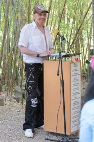 Michel Montecrossa giving a speech during the World Peace Festival in Mirapuri, Italy